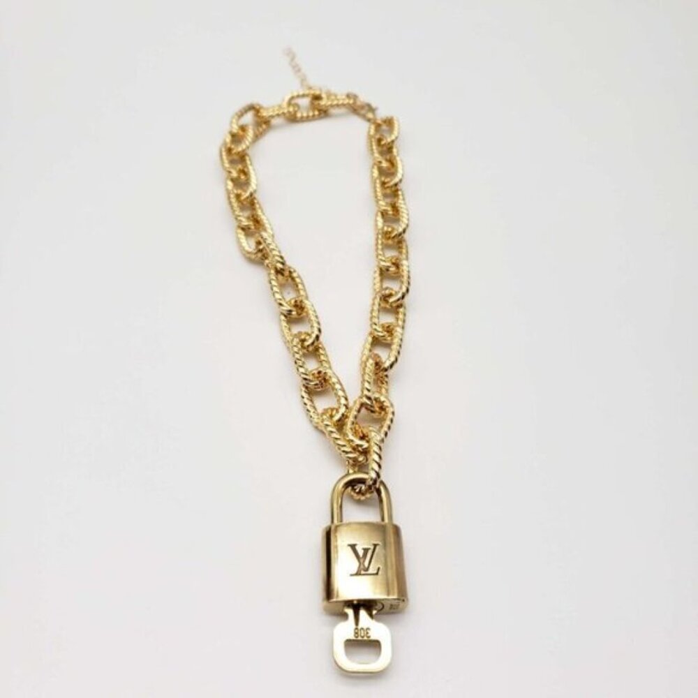 Authentic Louis Vuitton Lock and Key Gold Color with Gold Plated Chain Necklace - Picture 9 of 10